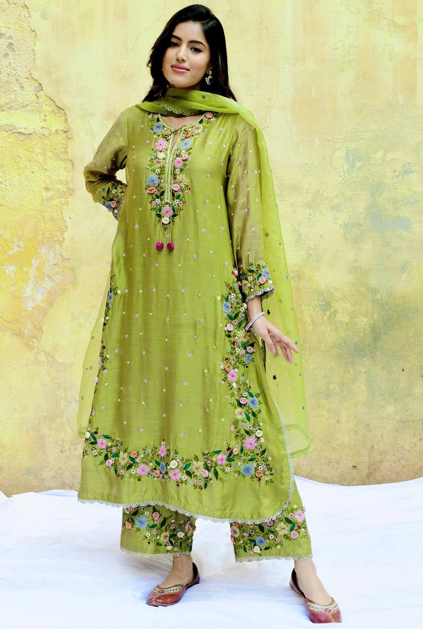 Designer Party Wear Look Top-Plazzo and Dupatta With Heavy Embroidery Work