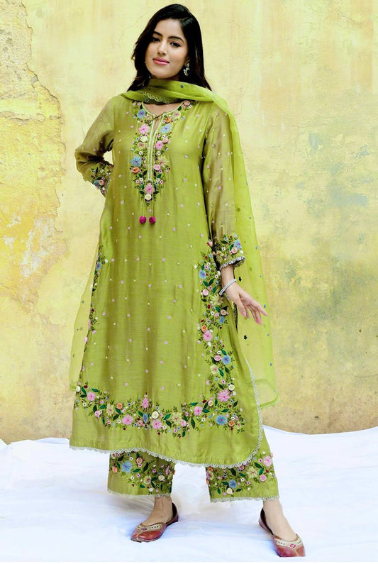 Designer Party Wear Look Top-Plazzo and Dupatta With Heavy Embroidery Work