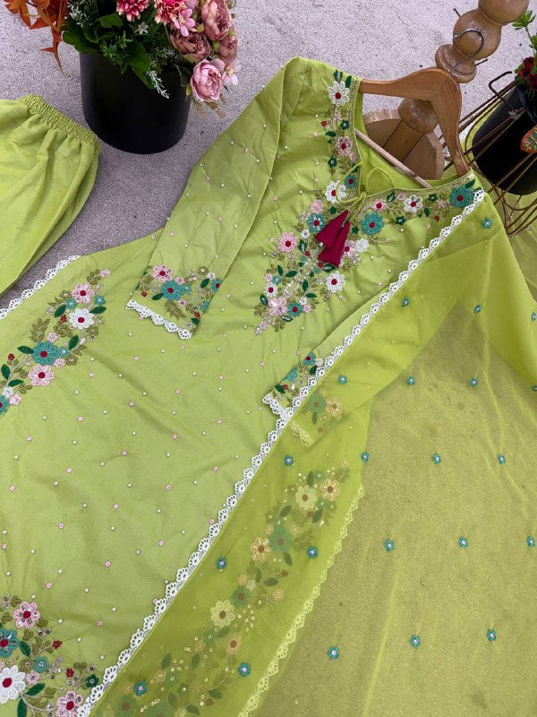 Designer Party Wear Look Top-Plazzo and Dupatta With Heavy Embroidery Work