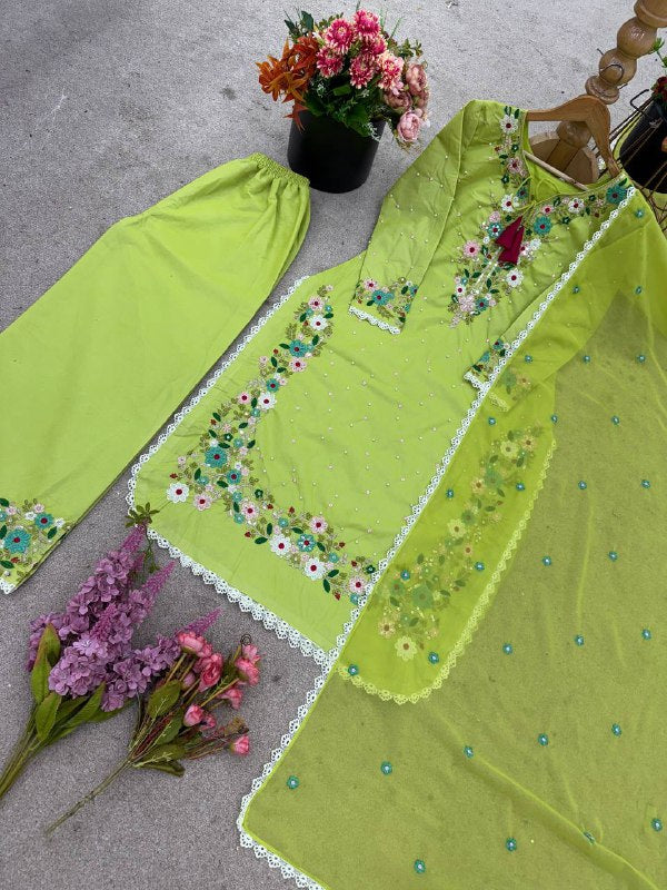 Designer Party Wear Look Top-Plazzo and Dupatta With Heavy Embroidery Work