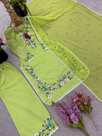 Designer Party Wear Look Top-Plazzo and Dupatta With Heavy Embroidery Work