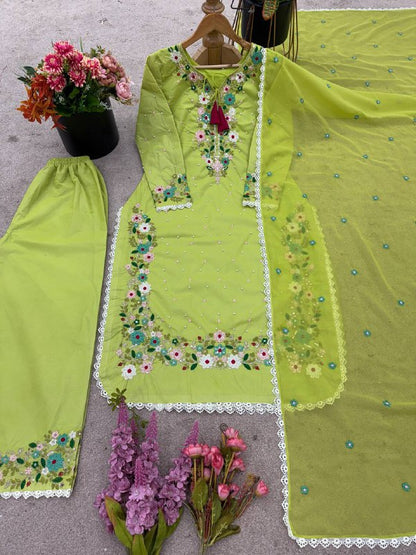 Designer Party Wear Look Top-Plazzo and Dupatta With Heavy Embroidery Work