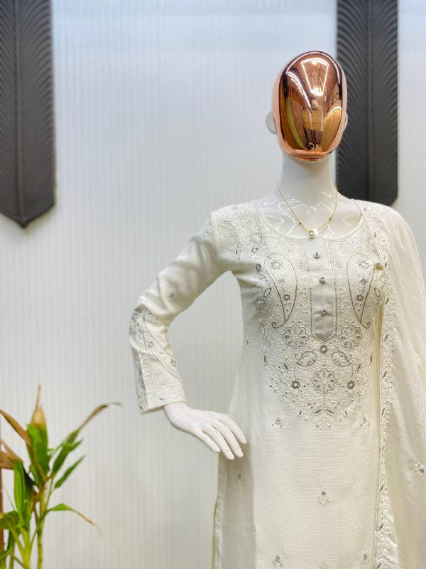 DESIGNER WEAR SARARA SUIT IN THREE PIECE WITH SEQUENCE EMBROIDERY WORK