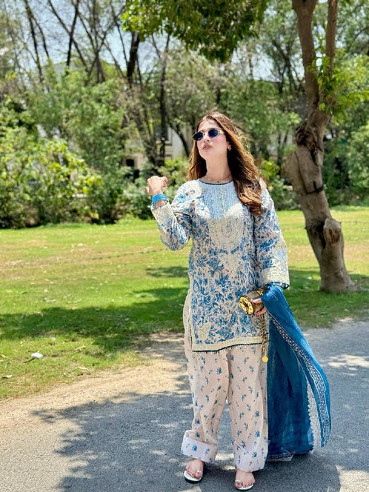 Party Wear Look Printed Pur Natural Crepe Top & Farshi Palazzo With Dupatta set