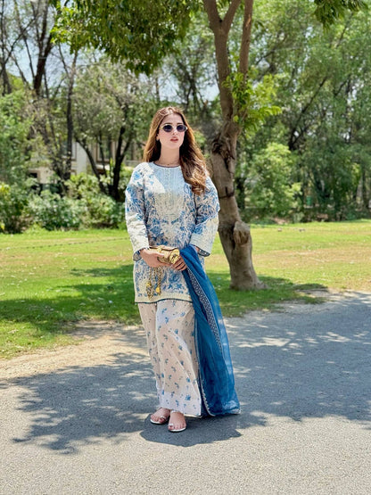 Party Wear Look Printed Pur Natural Crepe Top & Farshi Palazzo With Dupatta set