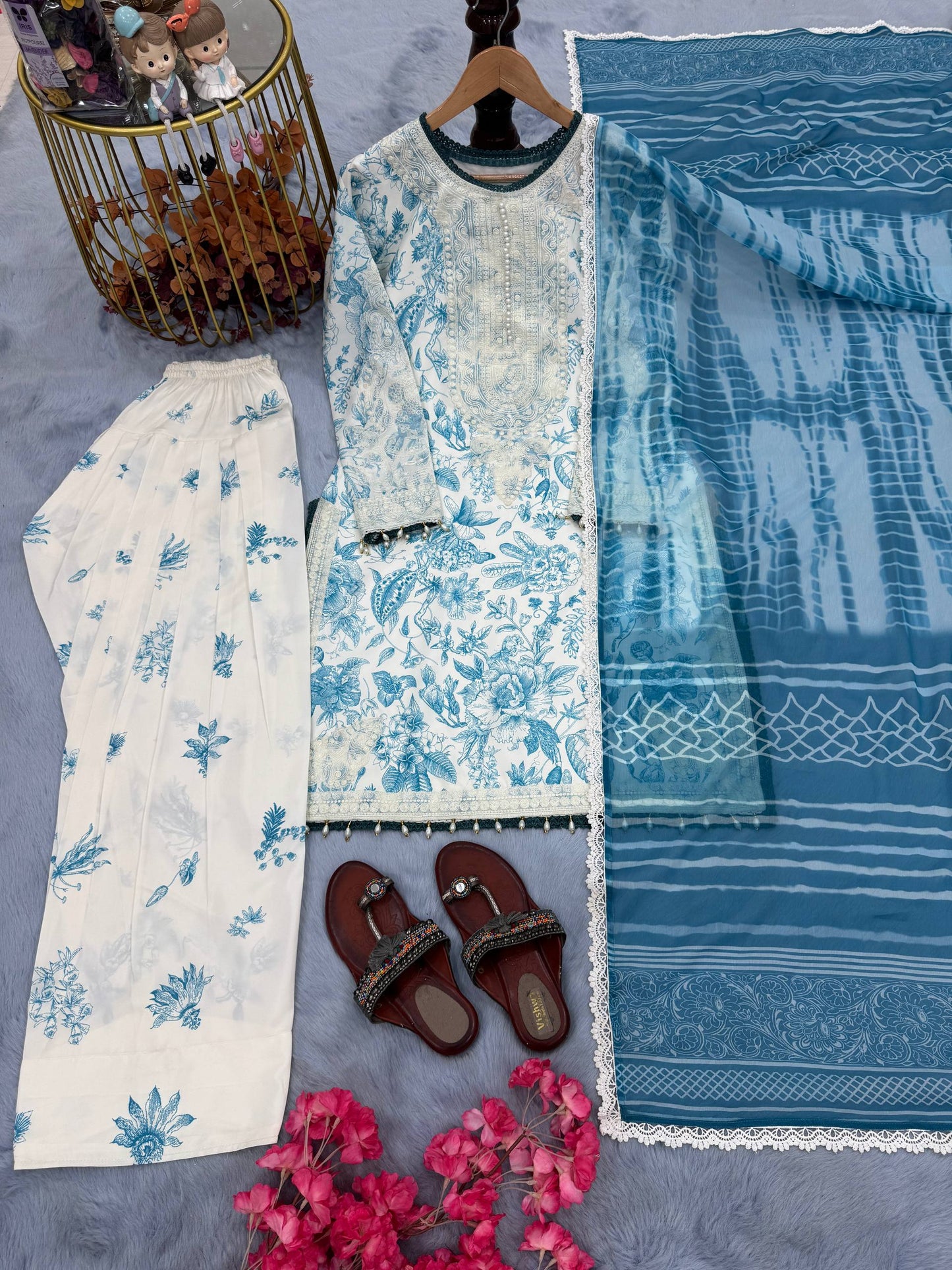 Party Wear Look Printed Pur Natural Crepe Top & Farshi Palazzo With Dupatta set