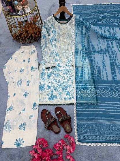 Party Wear Look Printed Pur Natural Crepe Top & Farshi Palazzo With Dupatta set