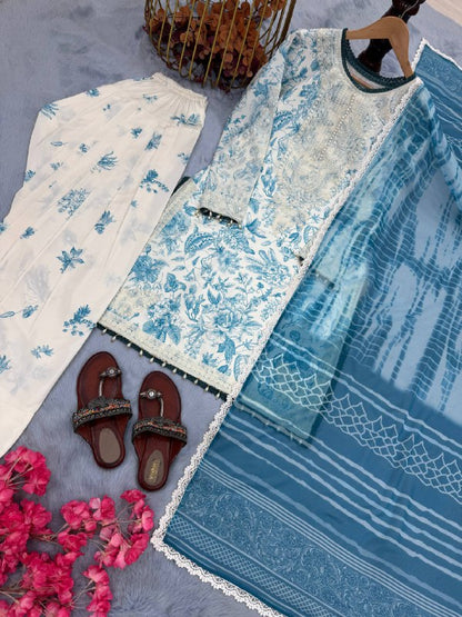 Party Wear Look Printed Pur Natural Crepe Top & Farshi Palazzo With Dupatta set