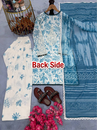 Party Wear Look Printed Pur Natural Crepe Top & Farshi Palazzo With Dupatta set