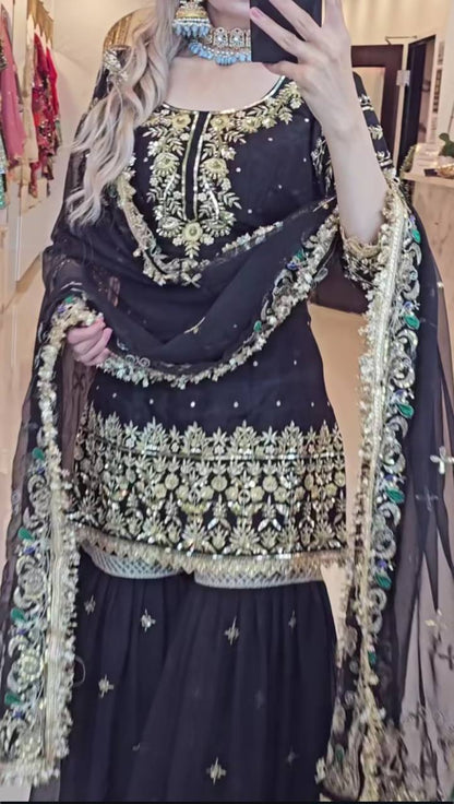 Designer Party Wear Look Top , Sharara Plazzo  and Dupatta