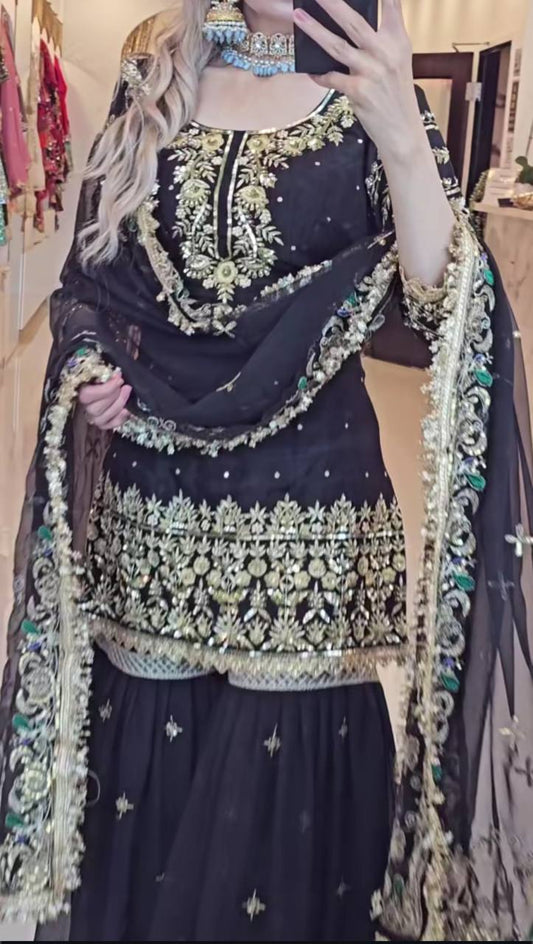 Designer Party Wear Look Top , Sharara Plazzo  and Dupatta