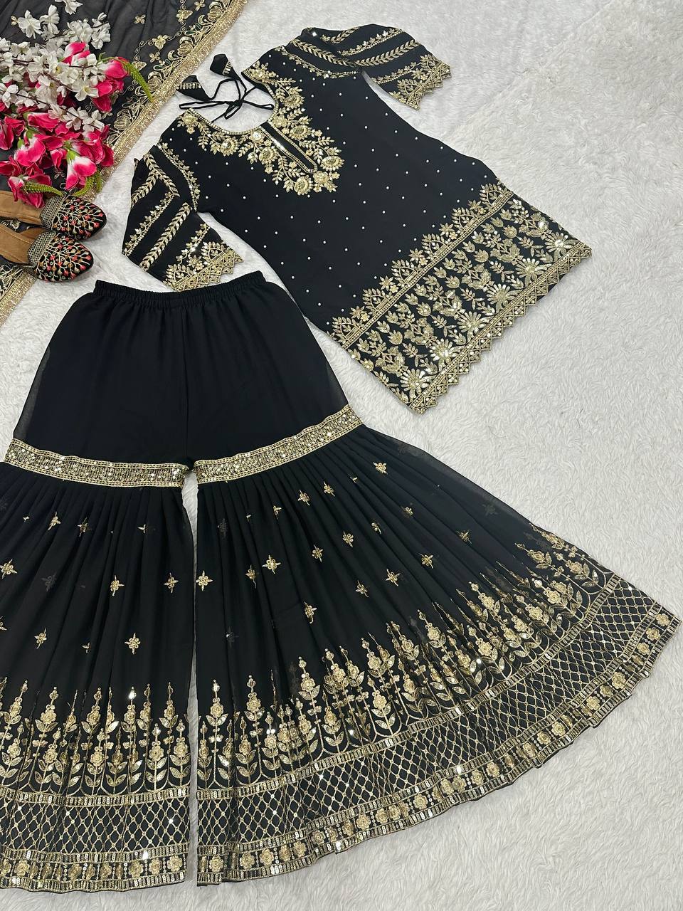 Designer Party Wear Look Top , Sharara Plazzo  and Dupatta