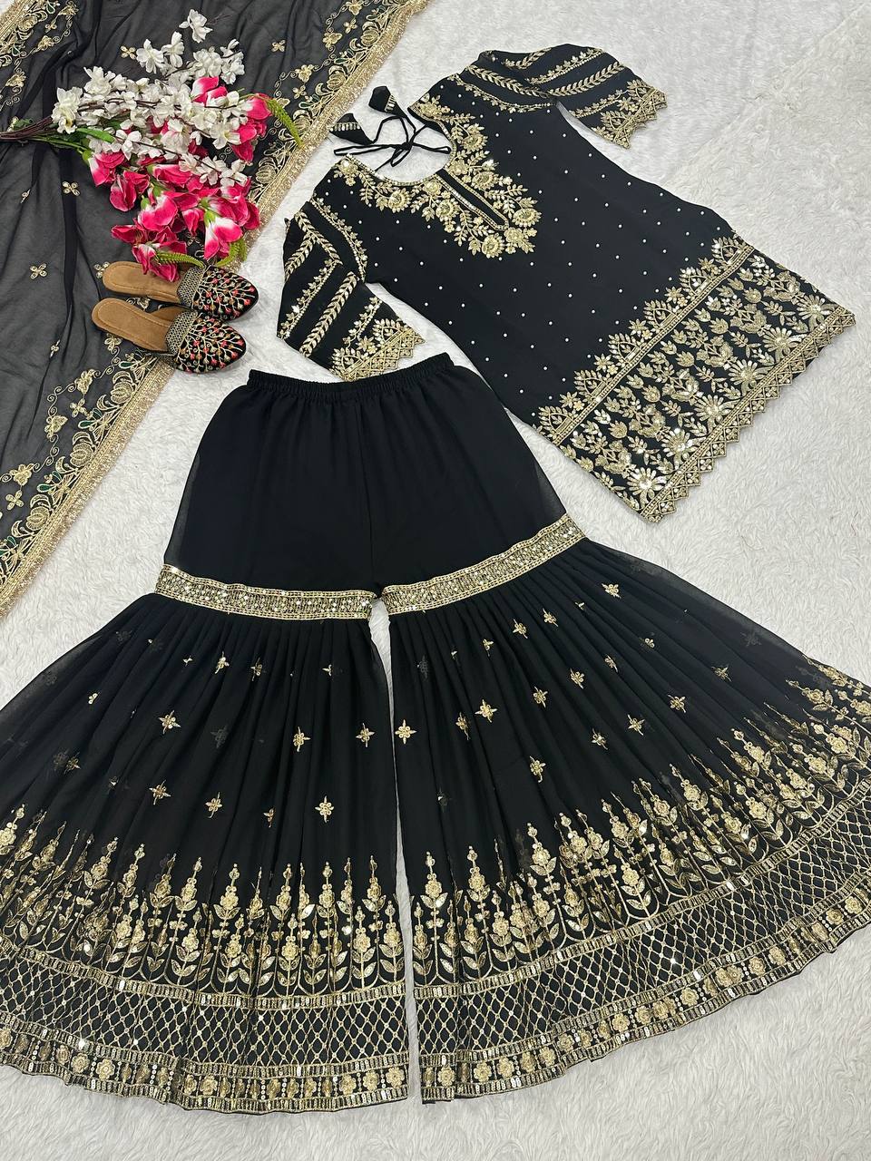 Designer Party Wear Look Top , Sharara Plazzo  and Dupatta