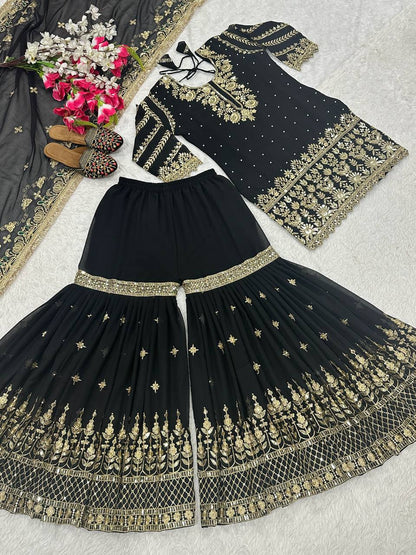 Designer Party Wear Look Top , Sharara Plazzo  and Dupatta