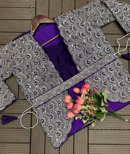 Super Trending Embroidery cording work ready to wear saree with full koti