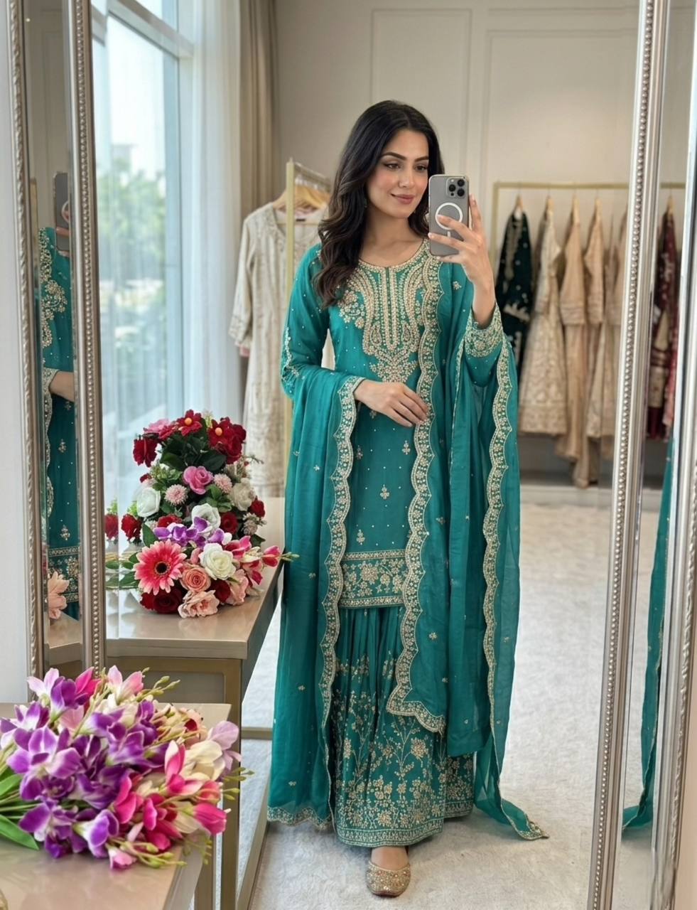 New Design Trending Nc-Satin Silk *Top&Sarara&dupatta