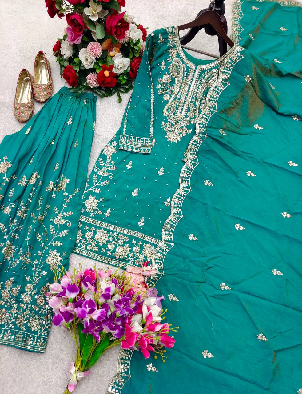New Design Trending Nc-Satin Silk *Top&Sarara&dupatta