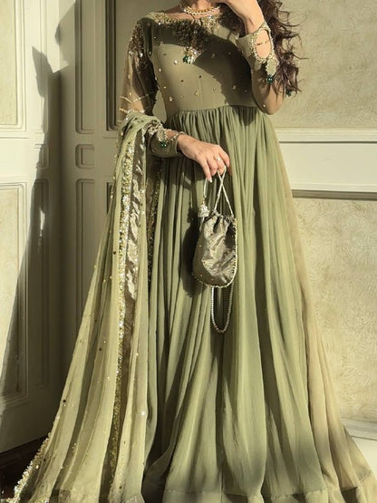 Heavy Designer Party Wear Look Gown-Dupatta and Bottom with Heavy Embroidery Sequence Work