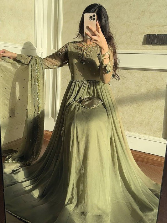 Heavy Designer Party Wear Look Gown-Dupatta and Bottom with Heavy Embroidery Sequence Work