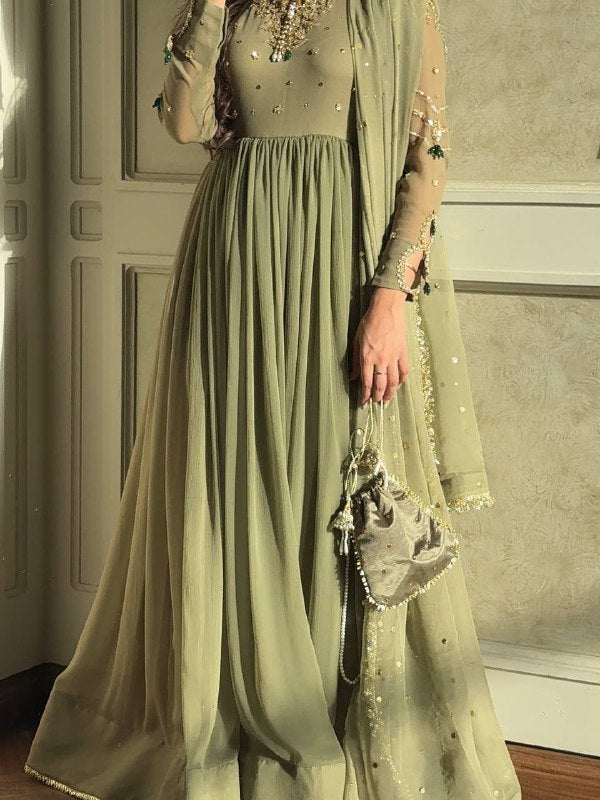Heavy Designer Party Wear Look Gown-Dupatta and Bottom with Heavy Embroidery Sequence Work