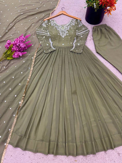 Heavy Designer Party Wear Look Gown-Dupatta and Bottom with Heavy Embroidery Sequence Work