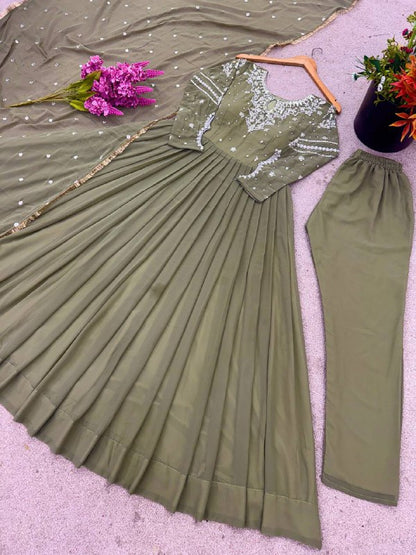 Heavy Designer Party Wear Look Gown-Dupatta and Bottom with Heavy Embroidery Sequence Work
