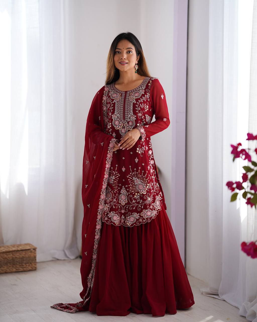 wedding sharara styleFaux Georgette Thred with Sequnce work Front and back bothside work sharara style