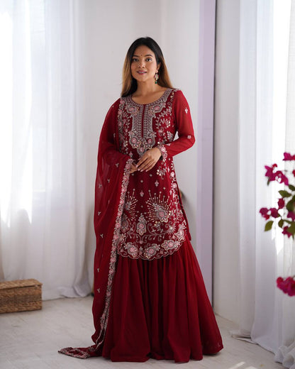 wedding sharara styleFaux Georgette Thred with Sequnce work Front and back bothside work sharara style