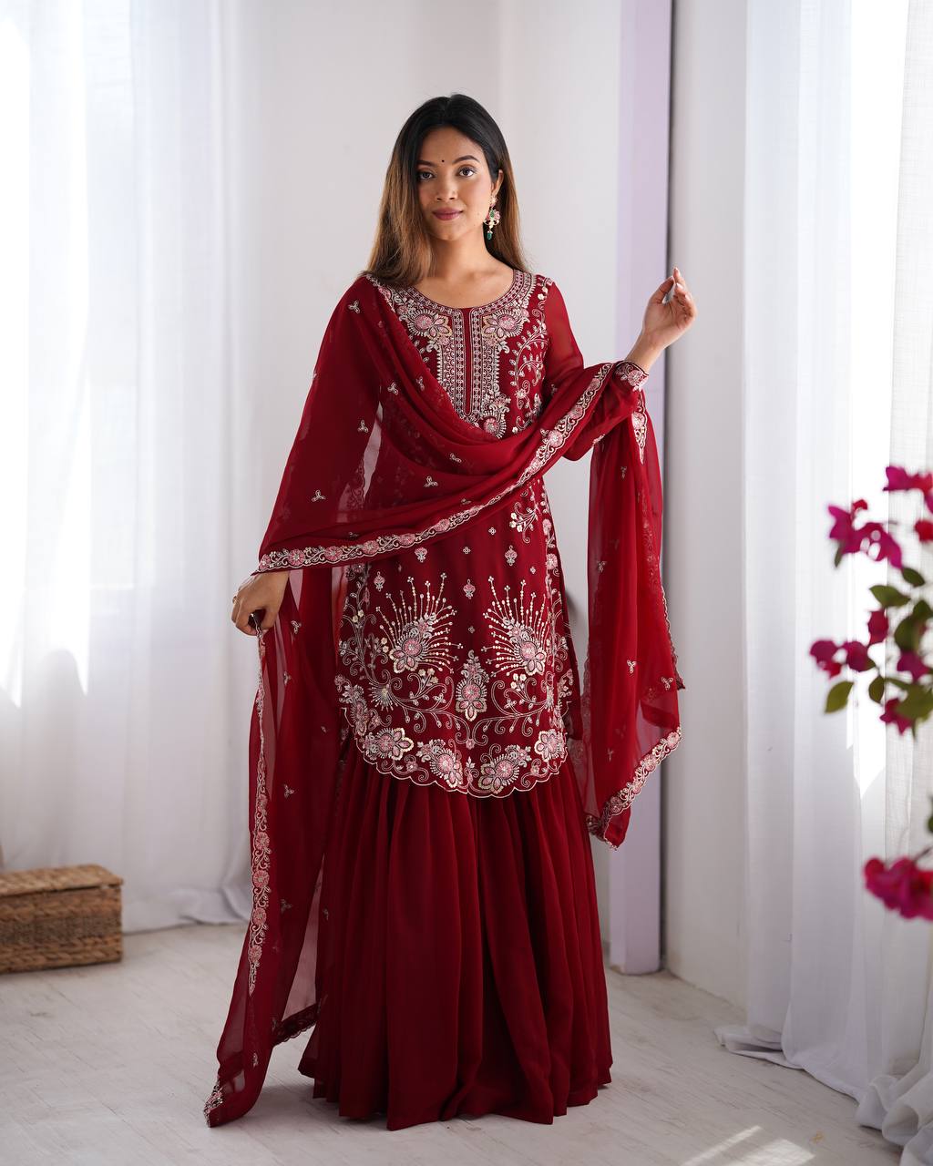 wedding sharara styleFaux Georgette Thred with Sequnce work Front and back bothside work sharara style