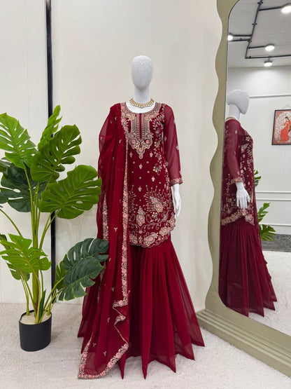 wedding sharara styleFaux Georgette Thred with Sequnce work Front and back bothside work sharara style