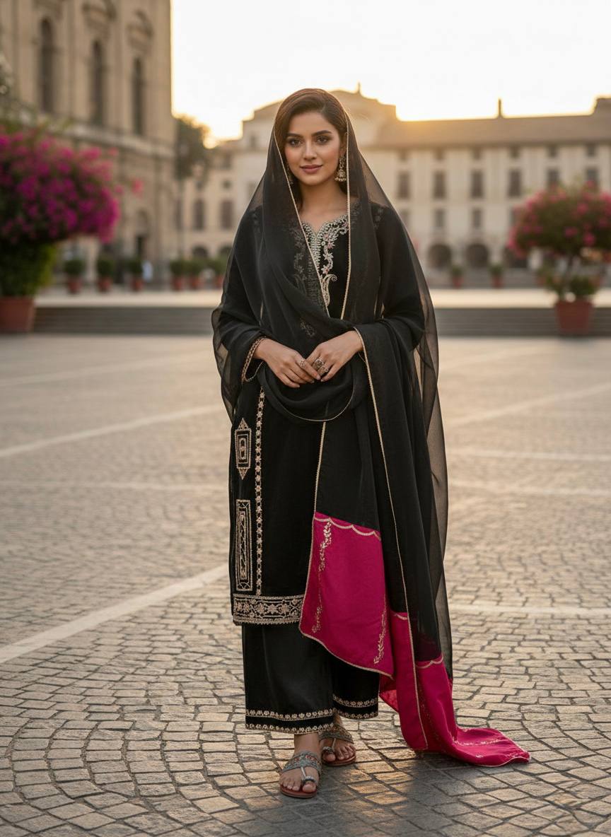 Đěsigner Party Wear Look Pur Jimmy Choo Top Plazzo & Dupatta Set