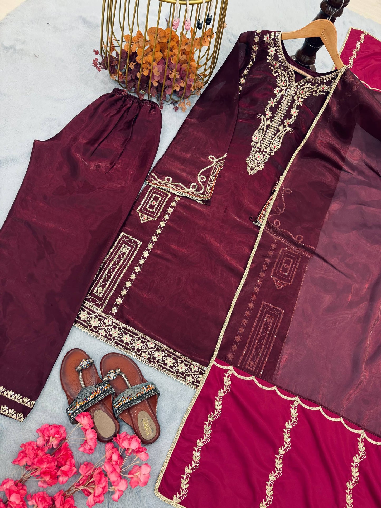 Đěsigner Party Wear Look Pur Jimmy Choo Top Plazzo & Dupatta Set