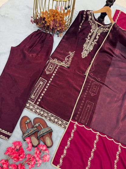 Đěsigner Party Wear Look Pur Jimmy Choo Top Plazzo & Dupatta Set