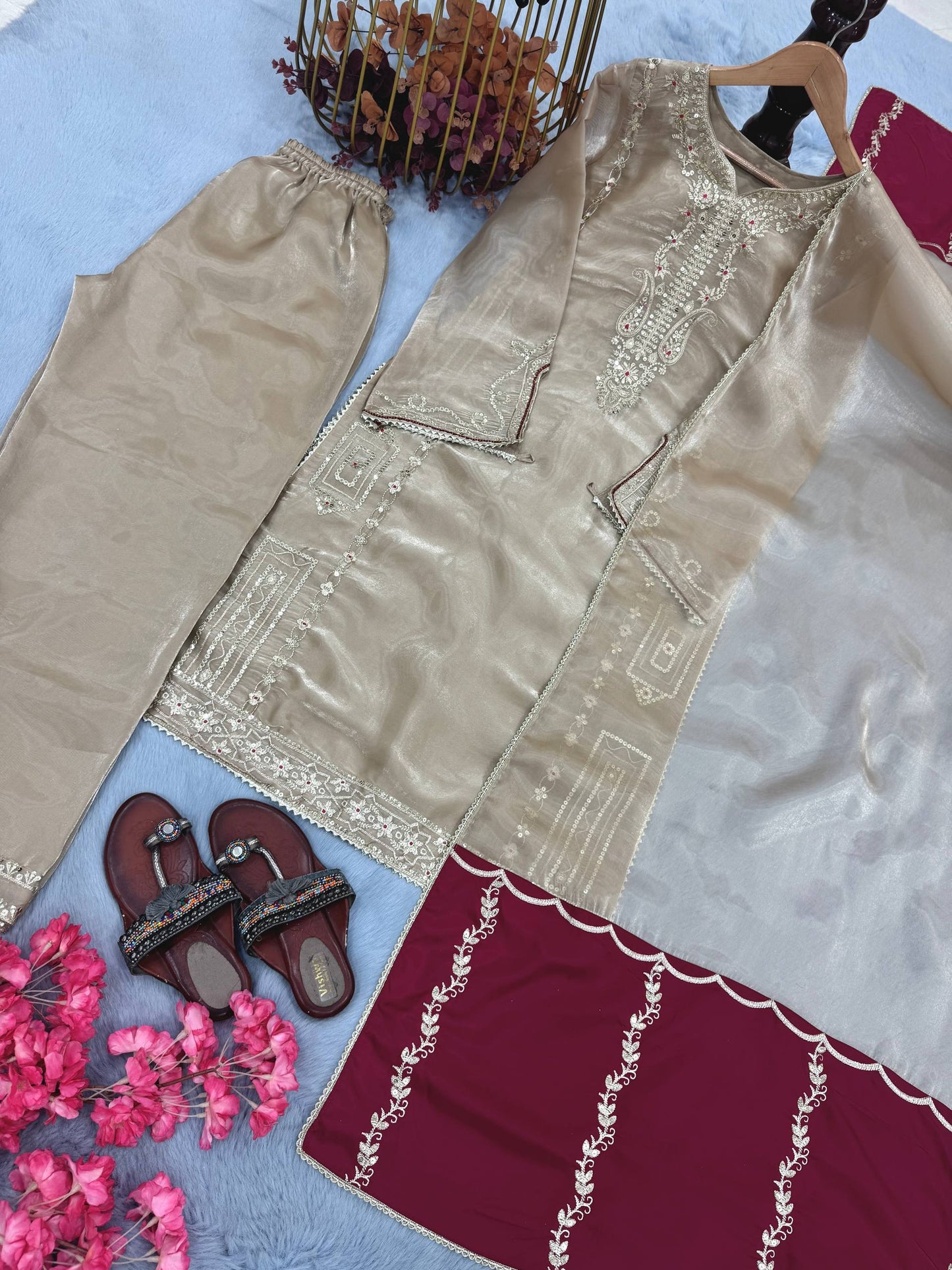 Đěsigner Party Wear Look Pur Jimmy Choo Top Plazzo & Dupatta Set