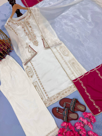 Đěsigner Party Wear Look Pur Jimmy Choo Top Plazzo & Dupatta Set