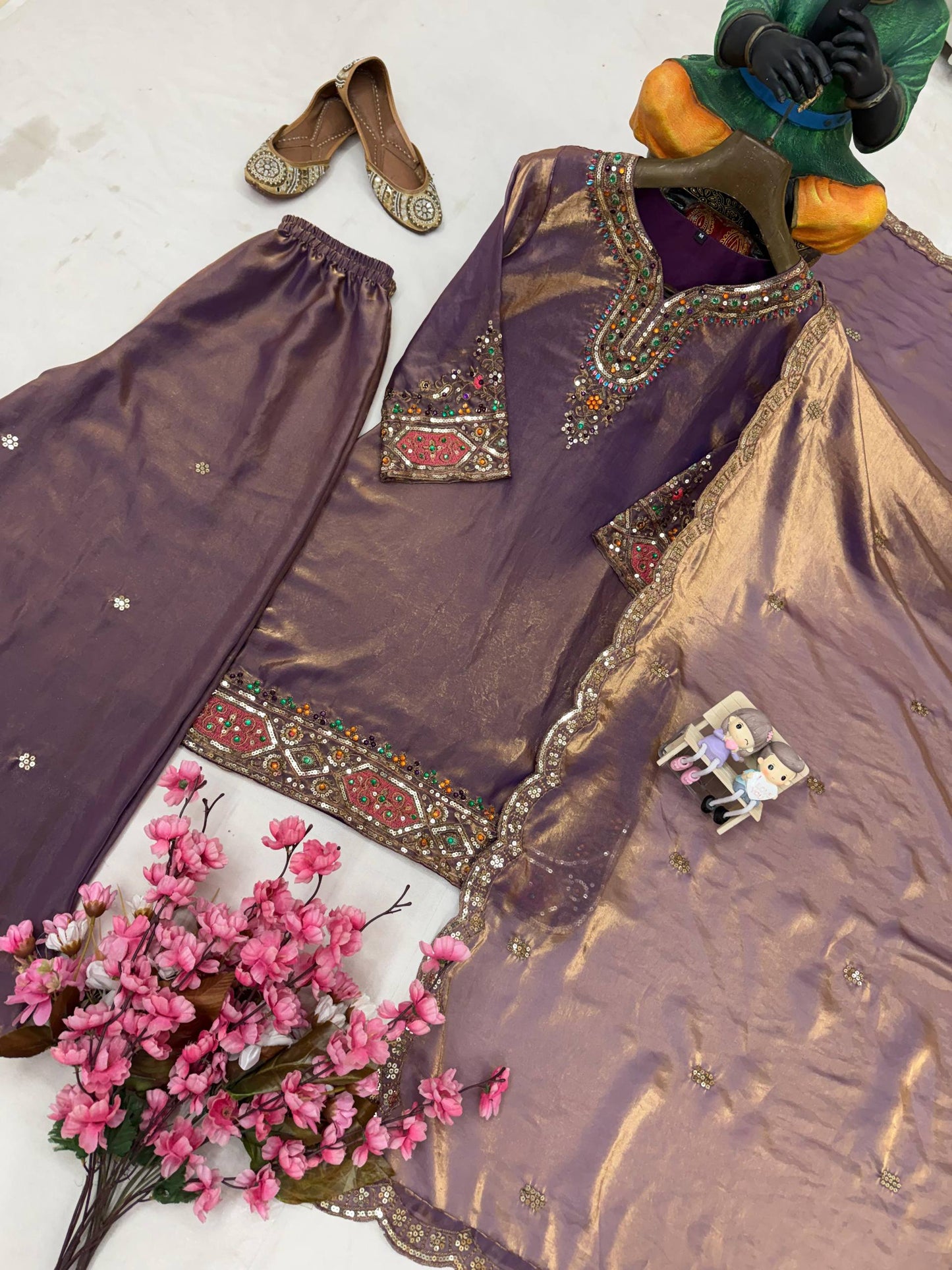 THE BEAUTY OF YOUR WARDROBE WITH THIS NEWLY LAUNCHED FENDY SILK KURTI & PLAZZO SET WITH  _STONE HANDWORK