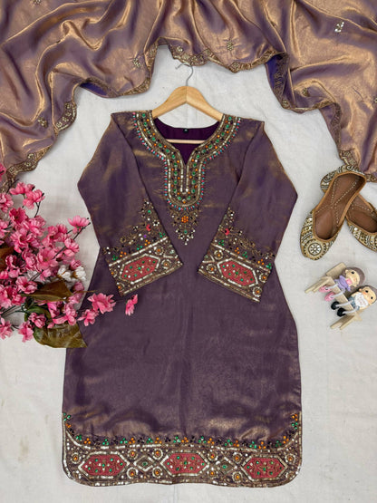 THE BEAUTY OF YOUR WARDROBE WITH THIS NEWLY LAUNCHED FENDY SILK KURTI & PLAZZO SET WITH  _STONE HANDWORK