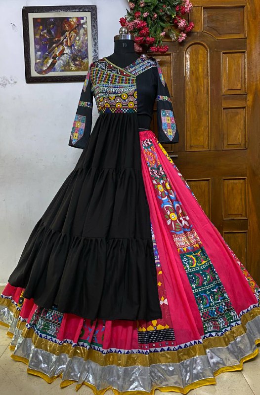 navrati  lehenga DESIGNER PRINTED COTTON INDOWESTERN  OUTFIT
