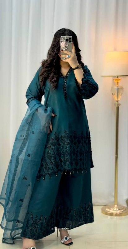 New Designer Collection In Vichitra Silk Top-Bottom And Dupatta Set Fully Stitched Ready To Wear