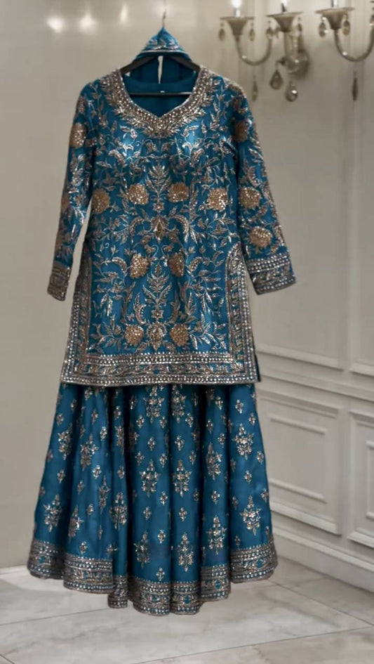 New Premium Quality With Embroidery Sequence Worked Top-Plazzo And Dupatta Set Fully Stitched Ready To Wear