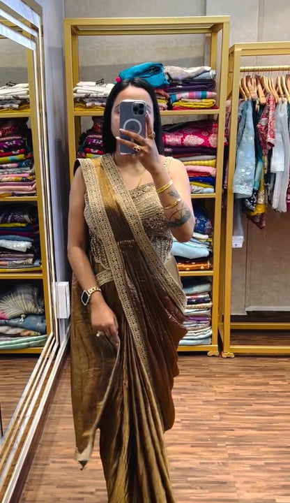 NEW SUPERHIT TRENDING READY TO WEAR SAREE WITH FULLY HAND WORK & EMBROIDERED STYLIST BLOUSE & ON  FANDY SATIN FABRIC