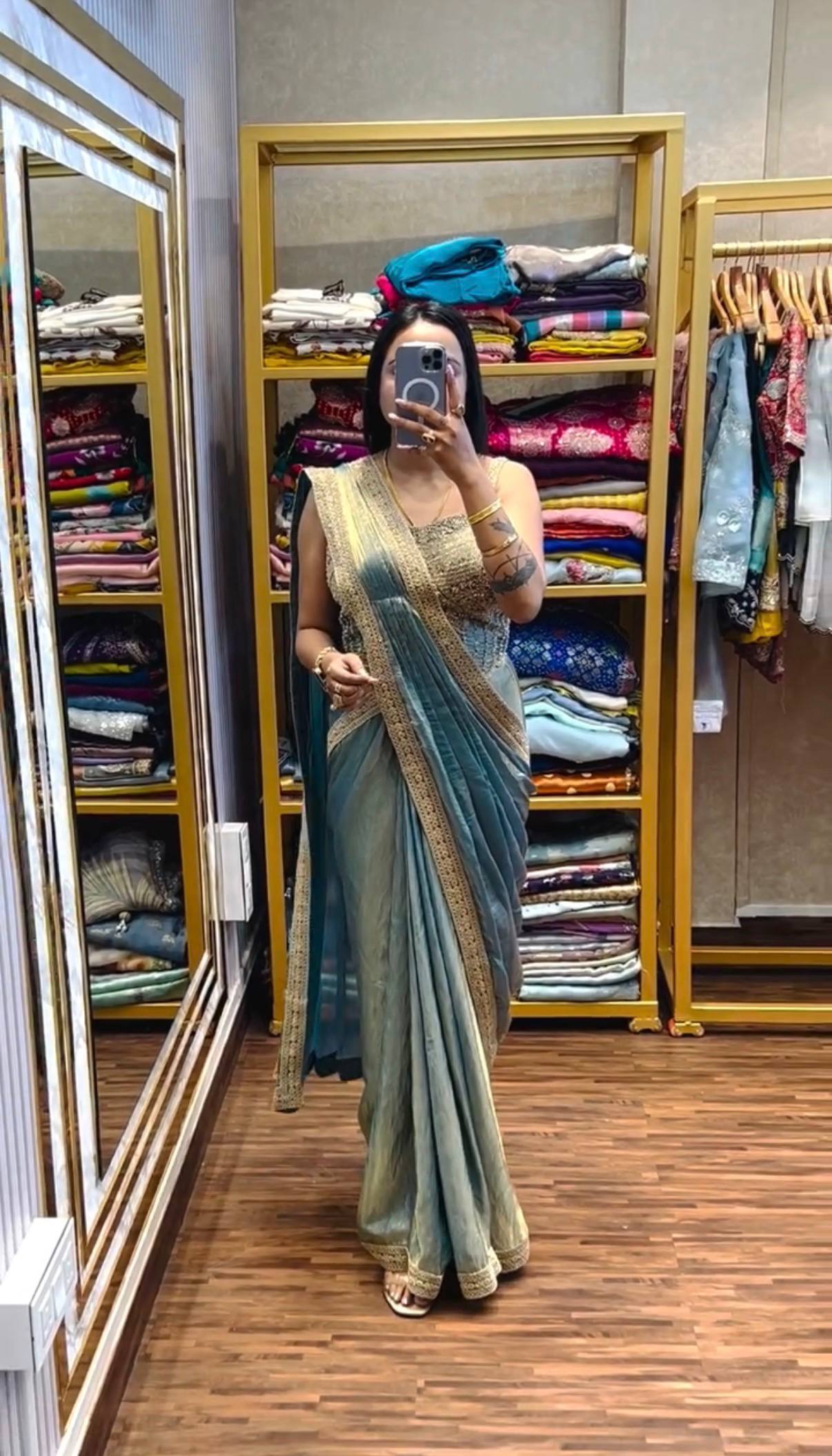 NEW SUPERHIT TRENDING READY TO WEAR SAREE WITH FULLY HAND WORK & EMBROIDERED STYLIST BLOUSE & ON  FANDY SATIN FABRIC