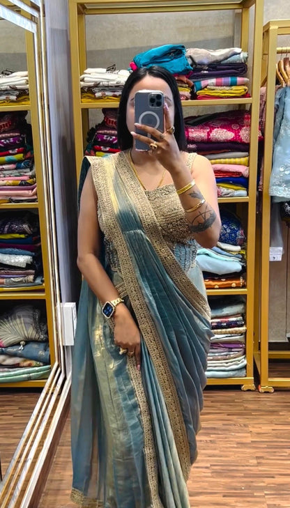 NEW SUPERHIT TRENDING READY TO WEAR SAREE WITH FULLY HAND WORK & EMBROIDERED STYLIST BLOUSE & ON  FANDY SATIN FABRIC