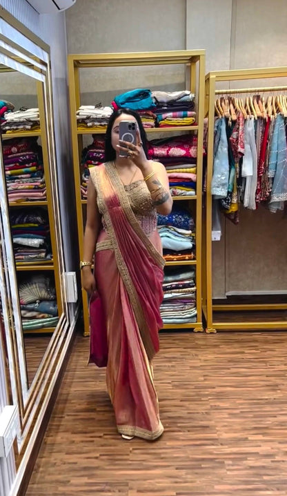 NEW SUPERHIT TRENDING READY TO WEAR SAREE WITH FULLY HAND WORK & EMBROIDERED STYLIST BLOUSE & ON  FANDY SATIN FABRIC