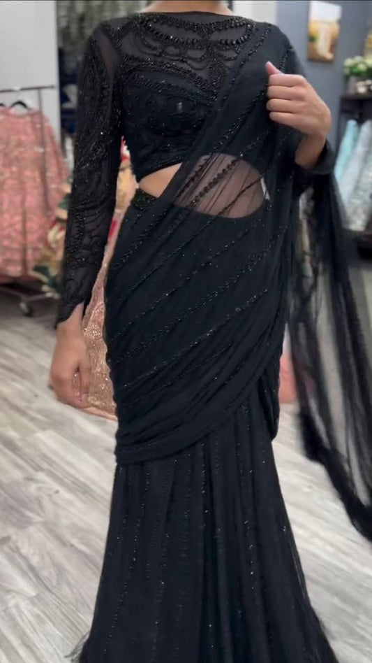 NEW READY TO WEAR SARARA LEHENGA SAREE WITH BLOUSE IN SEQUENCE EMBROIDERY WORK