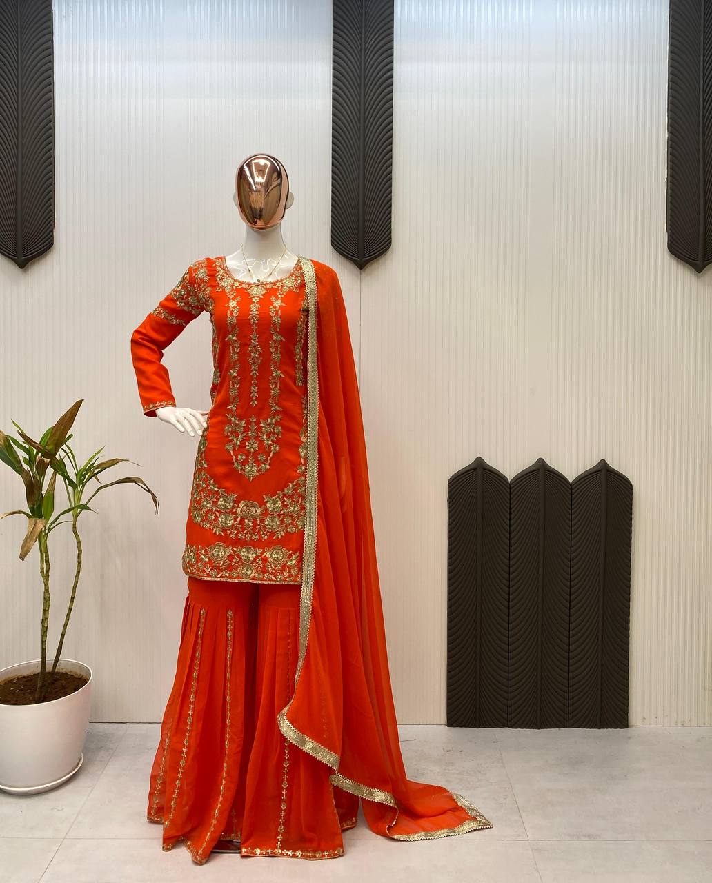 DESIGNER WEAR SARARA SUIT IN THREE PIECE WITH SEQUENCE EMBROIDERY WORK