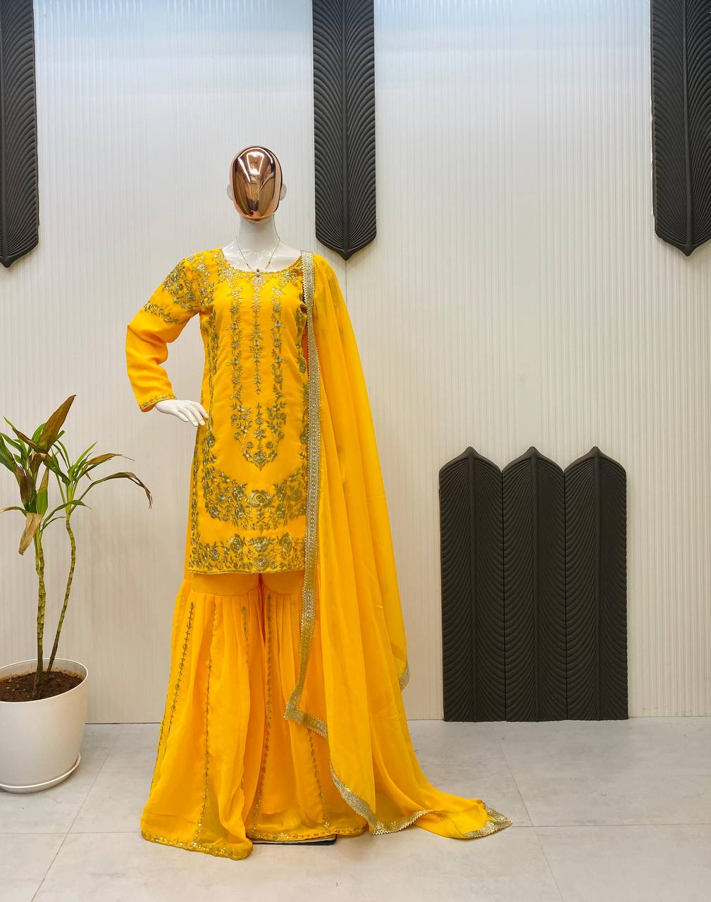 DESIGNER WEAR SARARA SUIT IN THREE PIECE WITH SEQUENCE EMBROIDERY WORK