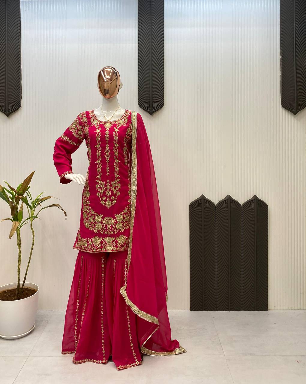 DESIGNER WEAR SARARA SUIT IN THREE PIECE WITH SEQUENCE EMBROIDERY WORK