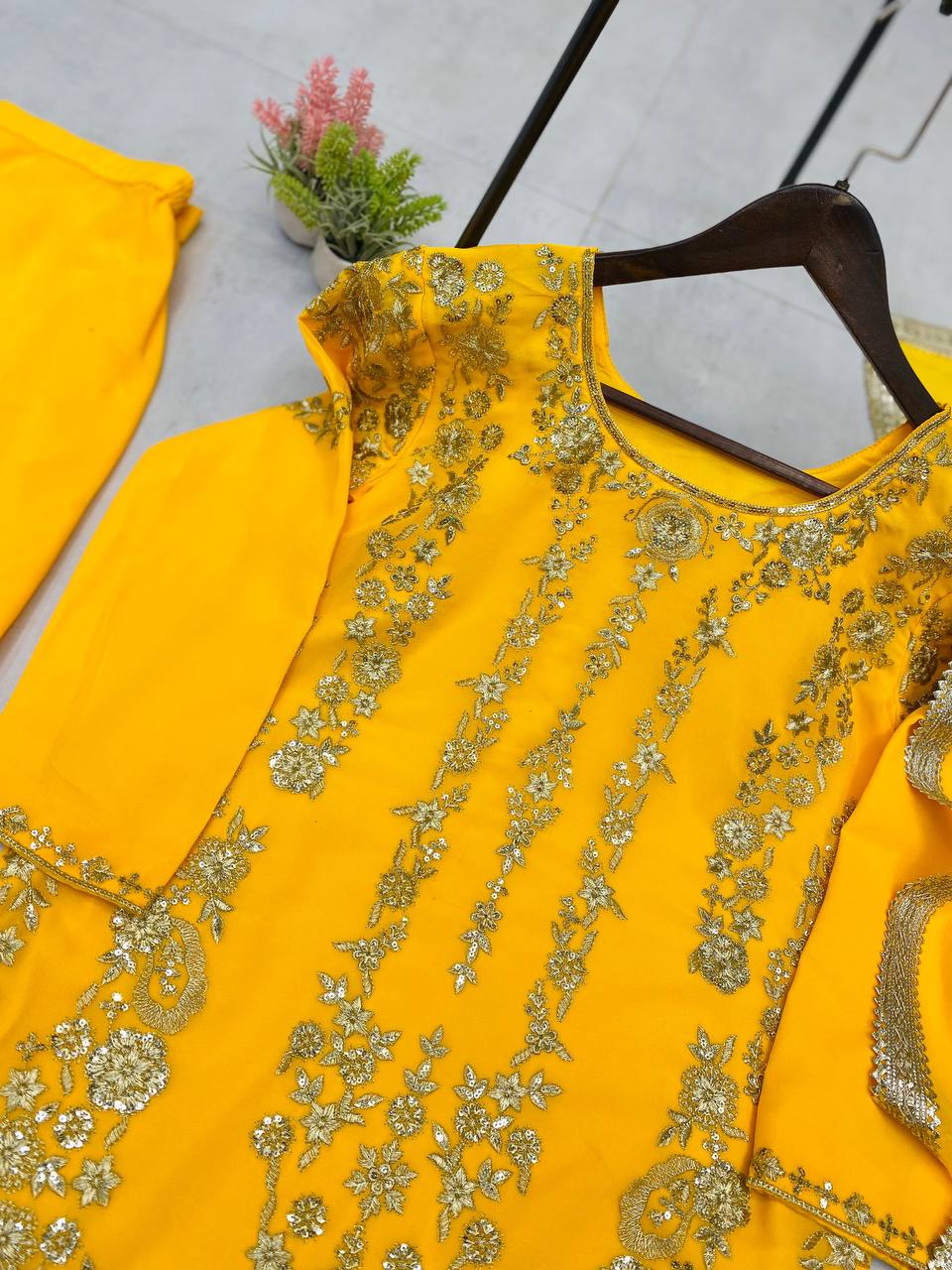 DESIGNER WEAR SARARA SUIT IN THREE PIECE WITH SEQUENCE EMBROIDERY WORK