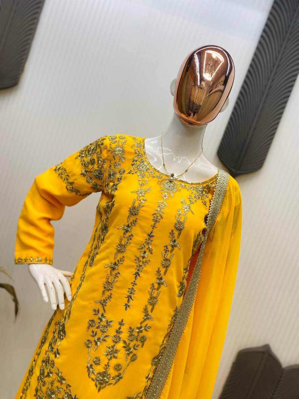 DESIGNER WEAR SARARA SUIT IN THREE PIECE WITH SEQUENCE EMBROIDERY WORK